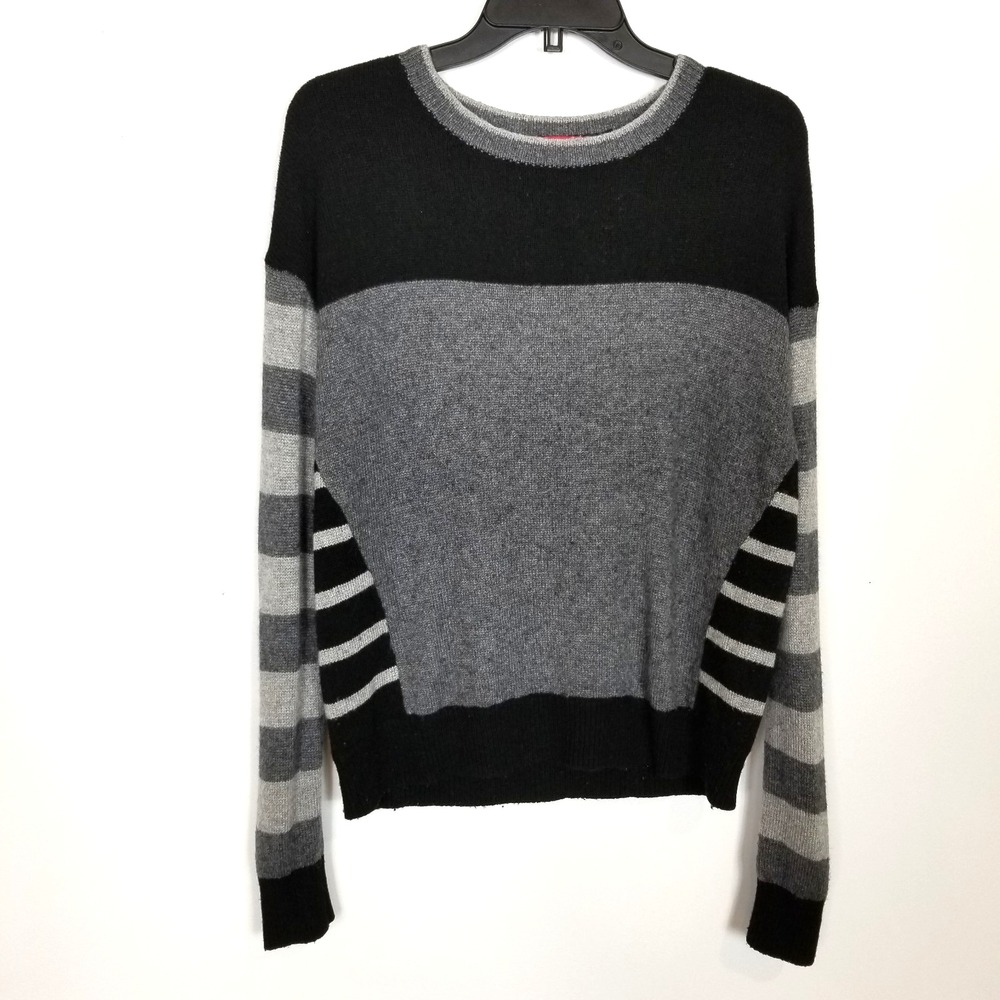 Krimson Klover Merino Wool Alpaca Pullover Sweater XS Black Gray Striped Ski